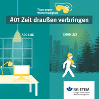 Was tun gegen Wintermüdigkeit und für einen erholsamen Schlaf? Wir haben ein paar Tipps für euch zusammengestellt. Tipp Nr. 1 : Zeit draußen verbringen! Denn Licht unterdrückt das Schlafhormon Melatonin. Selbst an wolkenverhangenen Wintertagen könnt ihr draußen aber eine Lichtintensität von 7.000 Lux tanken, in einem hell erleuchteten Raum nur maximal 500 Lux. Also, nichts wie raus! Wer kommt mit? 
