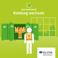 Hier kommt der Versicherungsschutz zum Tragen: Auch beim An- oder Auszeihen von Arbeitskleidung ist der Arbeitnehmer geschützt. Wer z.B. beim Anziehen der Sicherheitsschuhe ausrutscht oder stürzt, ist natürlich gesetzlich versichert.
