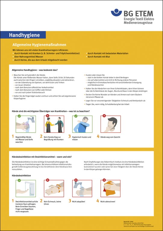 BG ETEM-Aushang zur Handhygiene