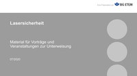 Neu herausgegeben hat die BG ETEM eine Unterweisungshilfe zur Lasersicherheit. Der Folienpool mit über 170 Folien gliedert sich in die Kapitel: optische Strahlung, Laserprinzip und -eigenschaften, Gefährdungen, Laserklassen, Expositionsgrenzwerte, Schutzmaßnahmen, persönliche Schutzausrüstung und Laserschutzbeauftragte. Daraus können Vortragende die für ihren Vortrag passenden Folien auswählen und um betriebsspezifische Informationen ergänzen.